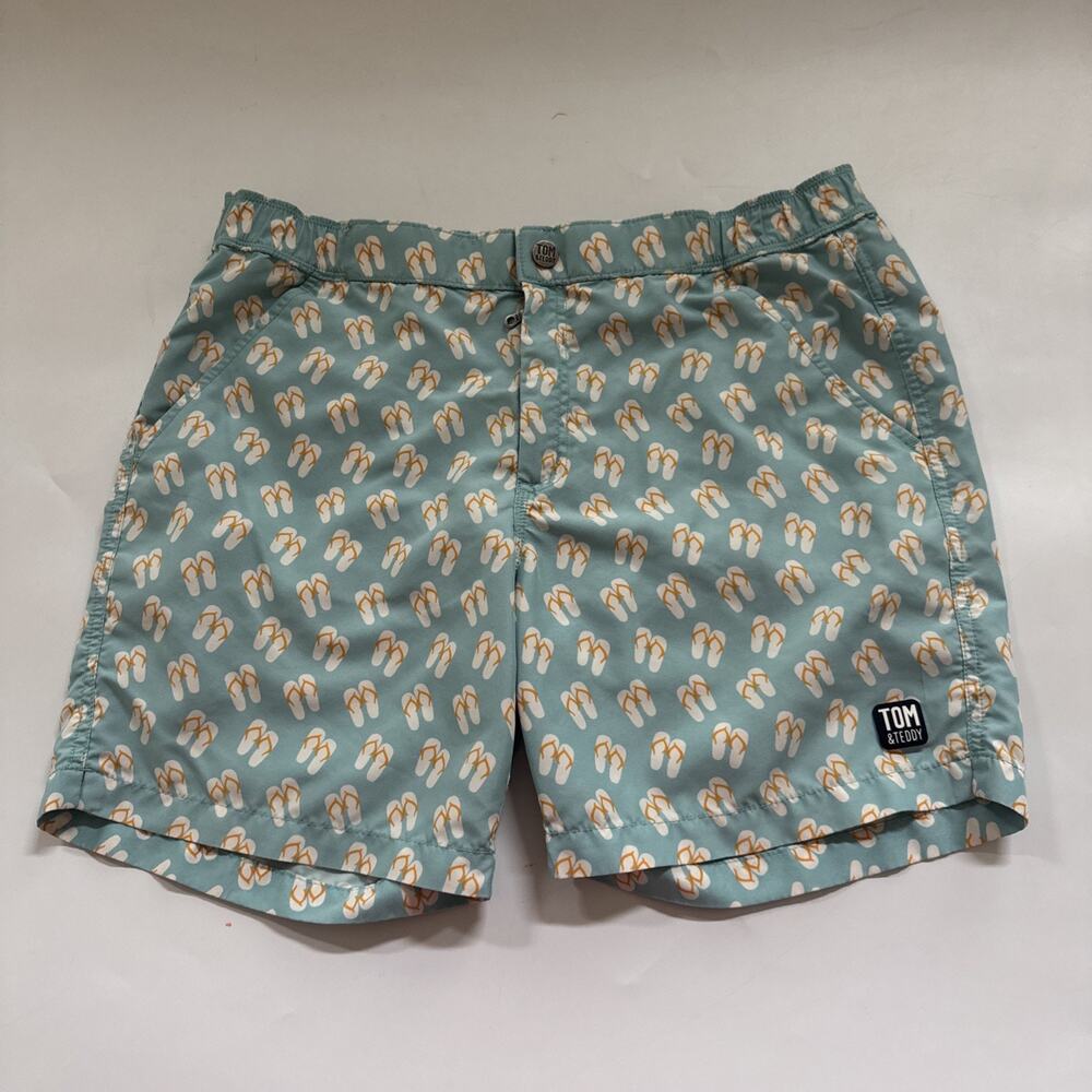 Tom & Teddy Swim Trunks Mens‎ Flip Flops All Over Print Medium Preppy Beachy